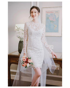 Made-to-order wedding dress includes body lace dress and tulle skirt - D1510 - POXI