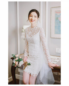 Made-to-order wedding dress includes body lace dress and tulle skirt - D1510 - POXI