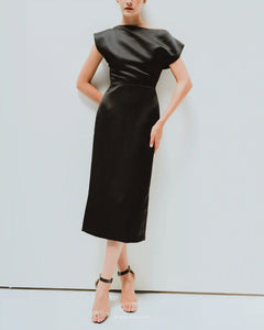 Elegant one-shoulder party dress with mysterious black color - D1525C - POXI