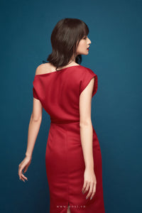 Elegant one-shoulder party dress with luxurious red color - D1525B - POXI