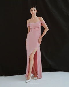 Off-the-shoulder prom pink dresses are modern and glamorous for girls and bridesmaids - D1568 - POXI