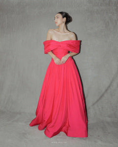 Modern and impressive with an Off-the-shoulder pink wedding dress - D1736 - POXI