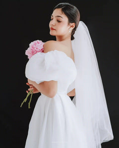 Made-to-order Modern off-the-shoulder wedding dress with a puffed sleeve detachable. - POXI