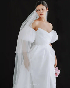 Made-to-order Modern off-the-shoulder wedding dress with a puffed sleeve detachable. - POXI