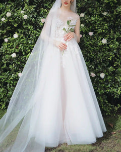Made-to-order Gentle wedding dress with flare skirt and boat neck - D1800 - POXI