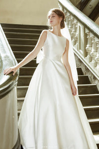 Princess wedding gowns with boat neck and detachable bow - D814 - POXI