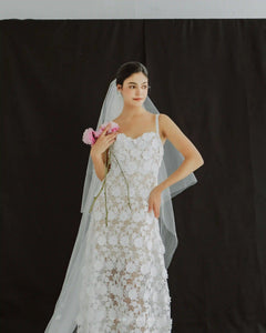 Off-the-shoulder 3D floral lace custom-order dress - F11 - POXI