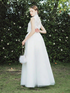 Impressive wedding dress "2 in 1" with a sleeveless crop top and long skirt - S1789 - POXI